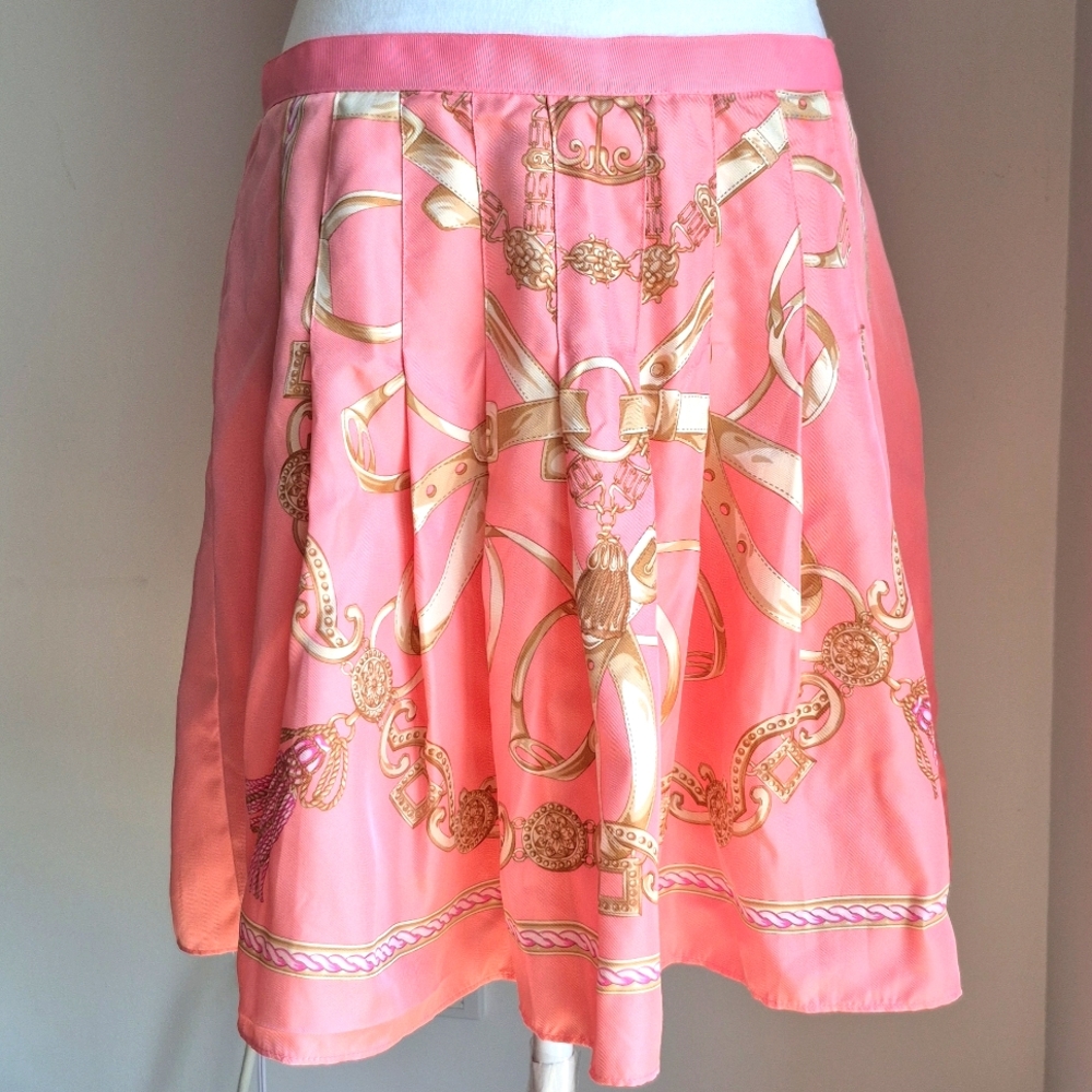 Silk J. McLaughlin Coral Pink Circle Skirt with Gold Motif